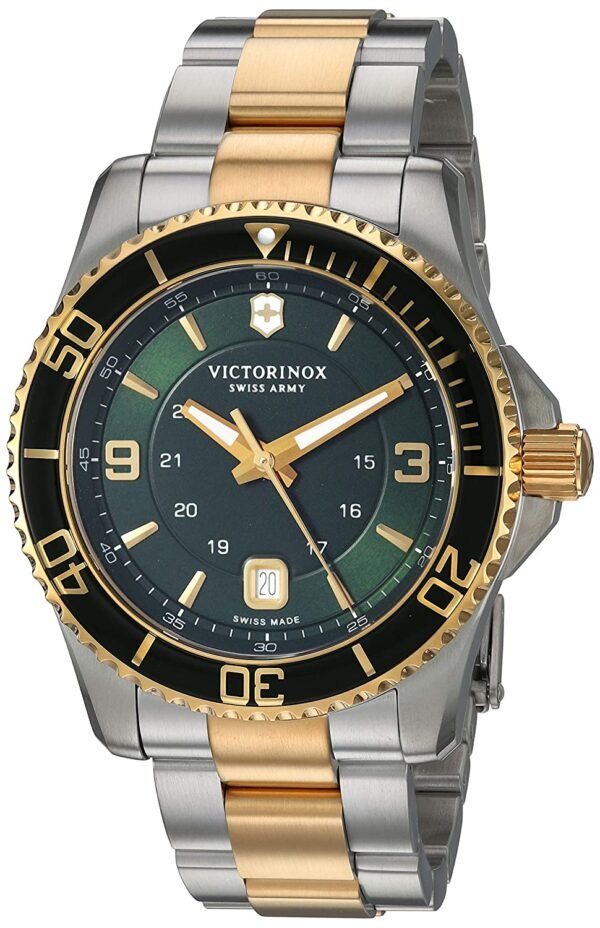 Victorinox Maverick Mens Quartz Date Wrist Watch Analog 43 mm Round Green Dial With Sapphire Crystal