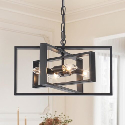 16.5'' Farmhouse Chandelier 4-Light, Black Modern Light Fixture Cross Chandeliers for Dining Room Living Kitchen Island Bedroom Living,Rectangular Metal Industrial Hanging...