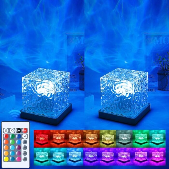 2 Packs Corded Luminorthe Cube Lamp with 2 Charger Adapters,Aurora Glow Lamp Ocean Lamp Northern Lights Cube Ocean Wave Projector with 16 Colors and Dynamic Ripple Effect for...