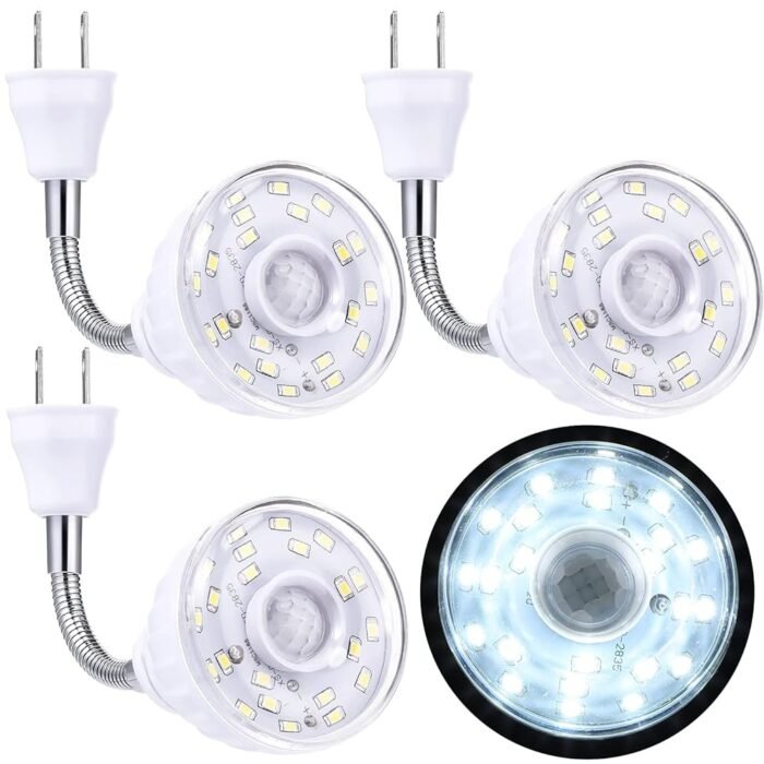 3 Pcs Motion Activated LED Night Light White Plug in Smart Dusk Dawn Sensor Light PIR Infrared Sensor Motion Detector Lamp Flexible 360 Degree Rotating Night Light for Hallway...