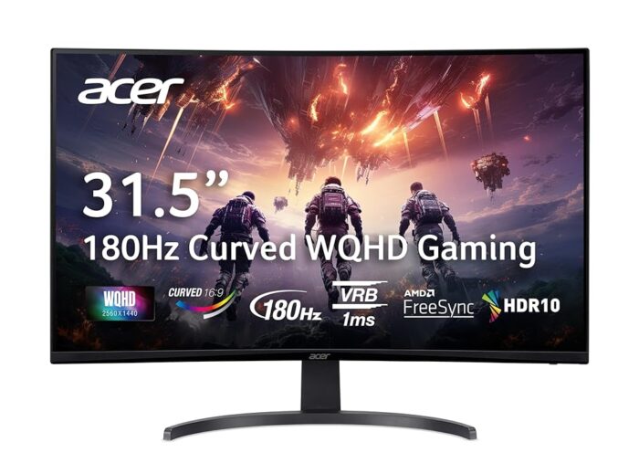 acer Nitro 31.5" WQHD 2560 x 1440 1500R Curved Gaming Monitor | AMD FreeSync | Up to 180Hz Refresh | 1ms (VRB) | Tilt | 1 x Display Port 1.4 & 2 x HDMI 2.0 | EDA323QU S3bmiiphx