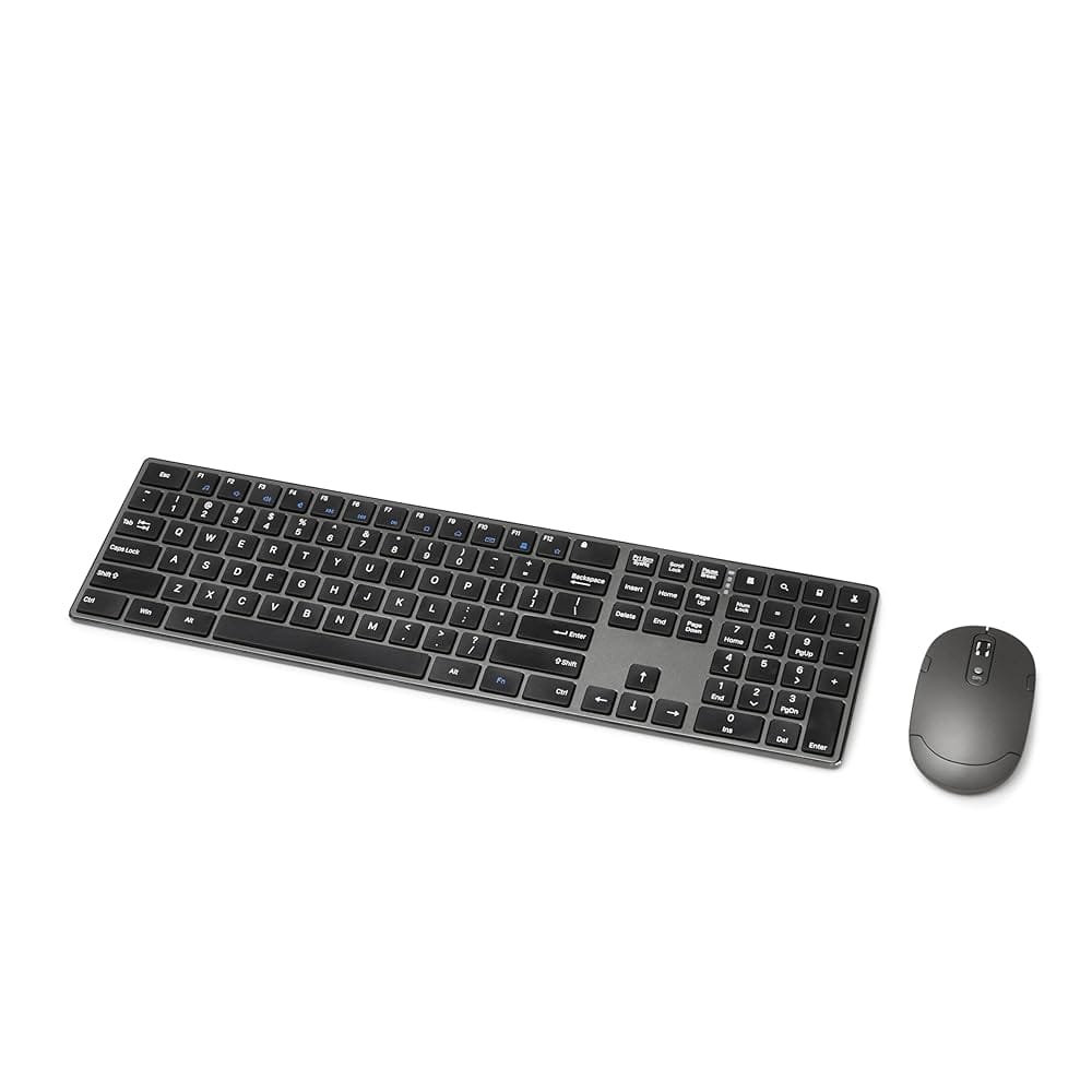Amazon Basics Wireless Keyboard and Mouse Combo – Rechargeable, Ultra Slim Design, Quiet, Full Size, Number Pad, QWERTY, Black