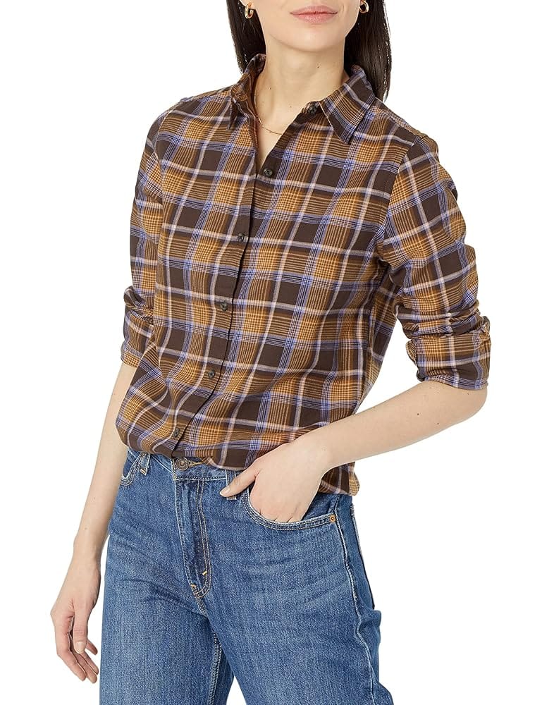 Amazon Essentials Women’s Classic-Fit Long-Sleeve Lightweight Plaid Flannel Shirt