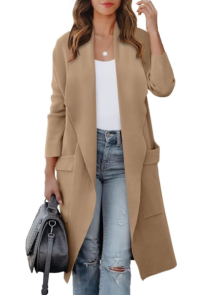 ANRABESS Women’s Long Cardigan Sweater 2024 Fall Fashion Casual Oversized Knit Open Front Coatigan Jacket Coat Trendy Outfits