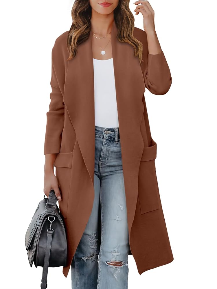 ANRABESS Women’s Long Cardigan Sweater 2024 Fall Fashion Casual Oversized Knit Open Front Coatigan Jacket Coat Trendy Outfits