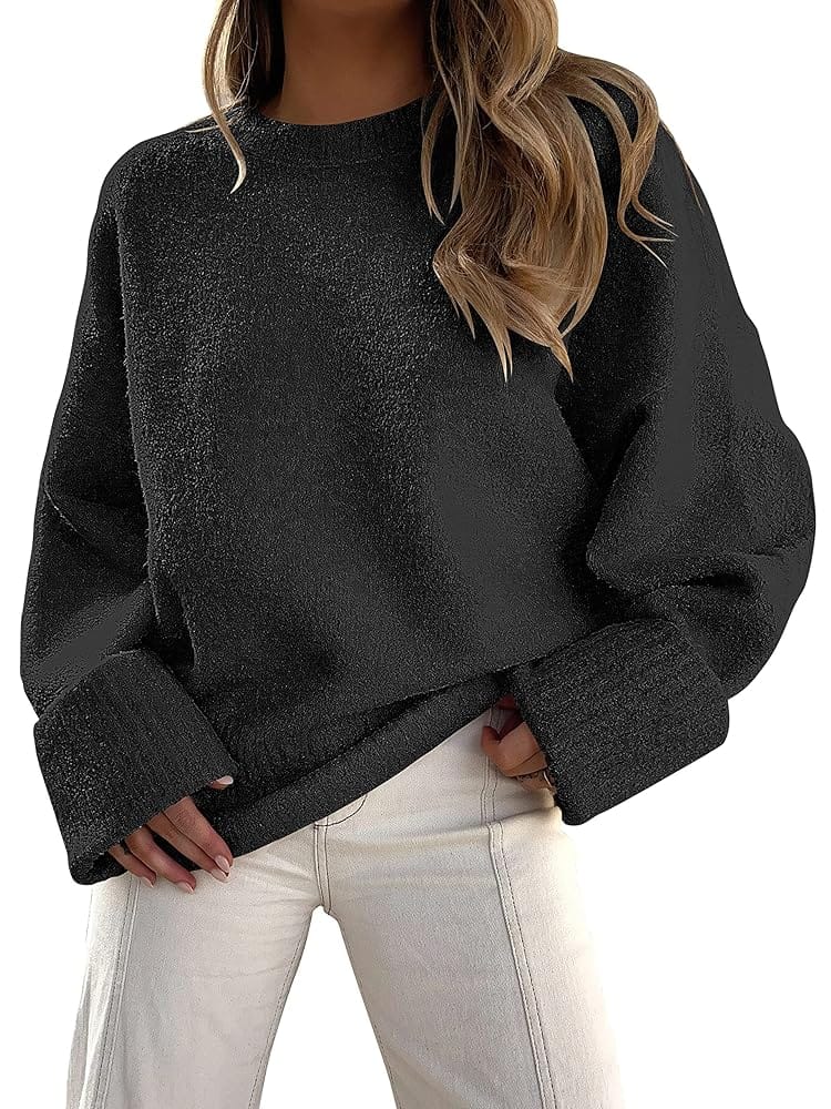 ANRABESS Women’s Oversized Crewneck Long Sleeve Fuzzy Knit Casual Chunky Warm 2024 Fall Pullover Sweaters Top Trendy Outfits