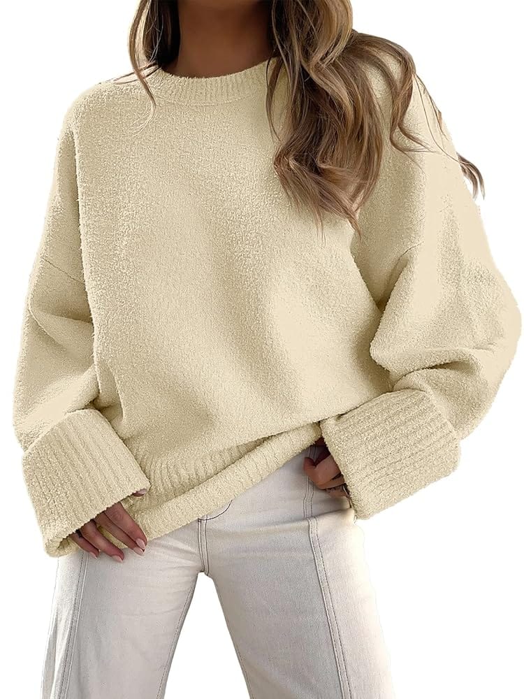 ANRABESS Women’s Oversized Crewneck Long Sleeve Fuzzy Knit Casual Chunky Warm 2024 Fall Pullover Sweaters Top Trendy Outfits