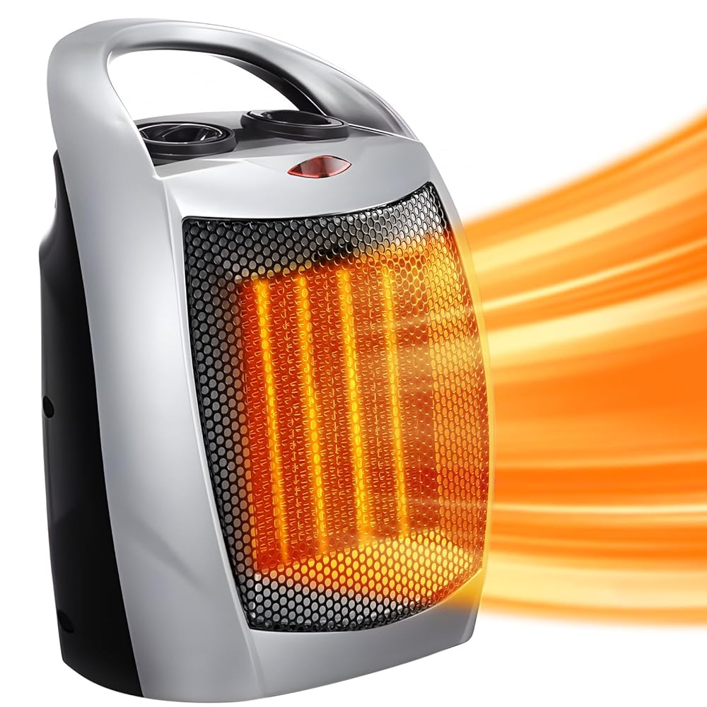 Antarctic Star Space Heater, 750W/1500W ETL Certified Ceramic Small Heater with Thermostat,Electric Portable Heater Fan for Home Dorm Office Desktop and kitchen,Silver