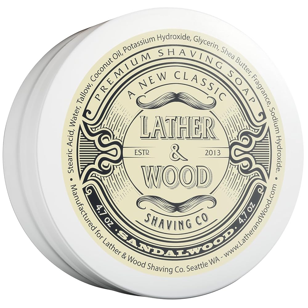 Lather & Wood Shaving Soap – Sandalwood – Simply The Best Luxury Shaving Cream – Tallow – Dense Lather with Fantastic Scent for The Worlds Best Wet Shaving Routine. 4.6 oz…