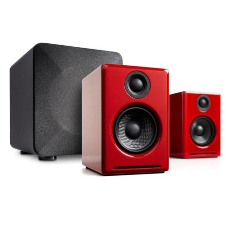 Audioengine A2 Red Pc Speakers for Desktop and S6 Gray Subwoofer