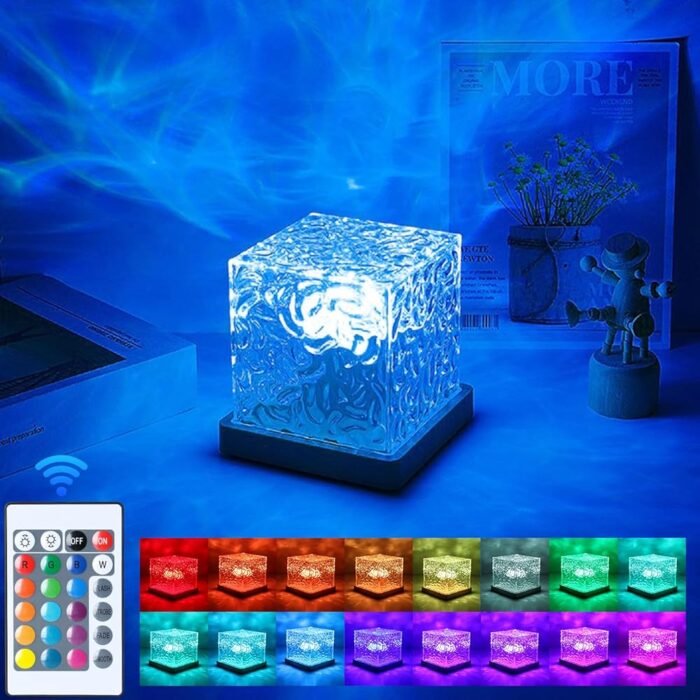 Aurora Glow Lamp,Cordless Ocean Lamp Northern Lights Cube Aura Lamp Ocean Wave Projector with 16 Colors and Dynamic Ripple Effect for Living Room Bedroom Decor