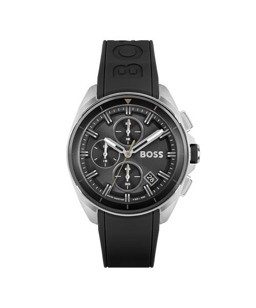 BOSS Volane Men's Chronograph Stainless Steel and Silicone Strap Watch, Color:Black (Model: 1513953)