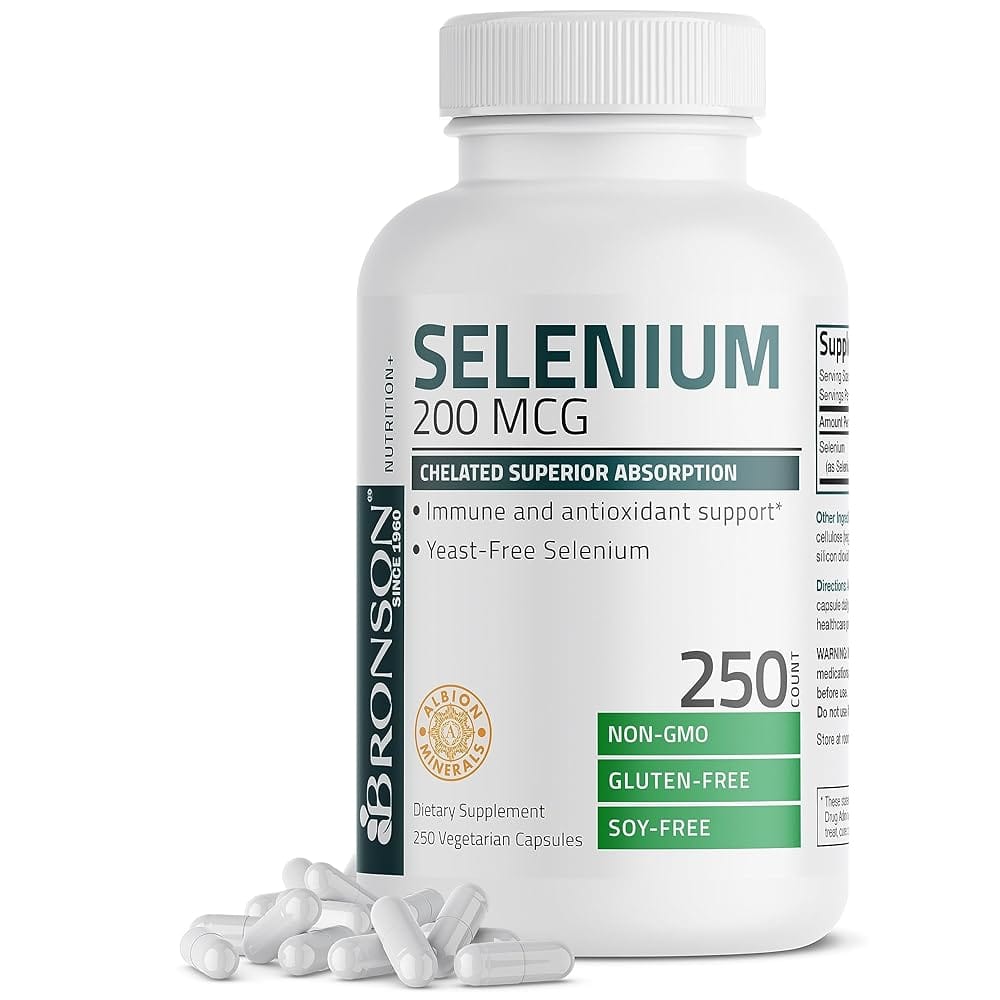 Bronson Selenium 200 mcg – Yeast Free Chelated Amino Acid Complex - Essential Trace Mineral with Superior Absorption, 250 Vegetarian Capsules