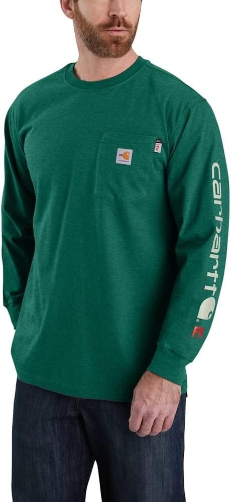 Carhartt Men's Flame Resistant Force Loose Fit Lightweight Long-Sleeve Logo Graphic T-Shirt