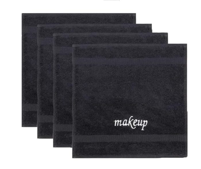 Chakir Turkish Linens | Hotel & Spa Quality 100% Cotton Premium Turkish Towels | Soft & Absorbent (4-Piece Washcloths, Black - Makeup Embroidered)