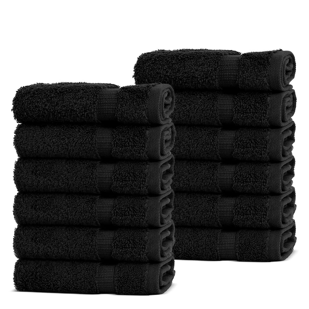 Chakir Turkish Linens |Hotel & Spa Quality 100% Cotton Premium Turkish Towels | Soft & Absorbent (12-Piece Washcloths, Black)