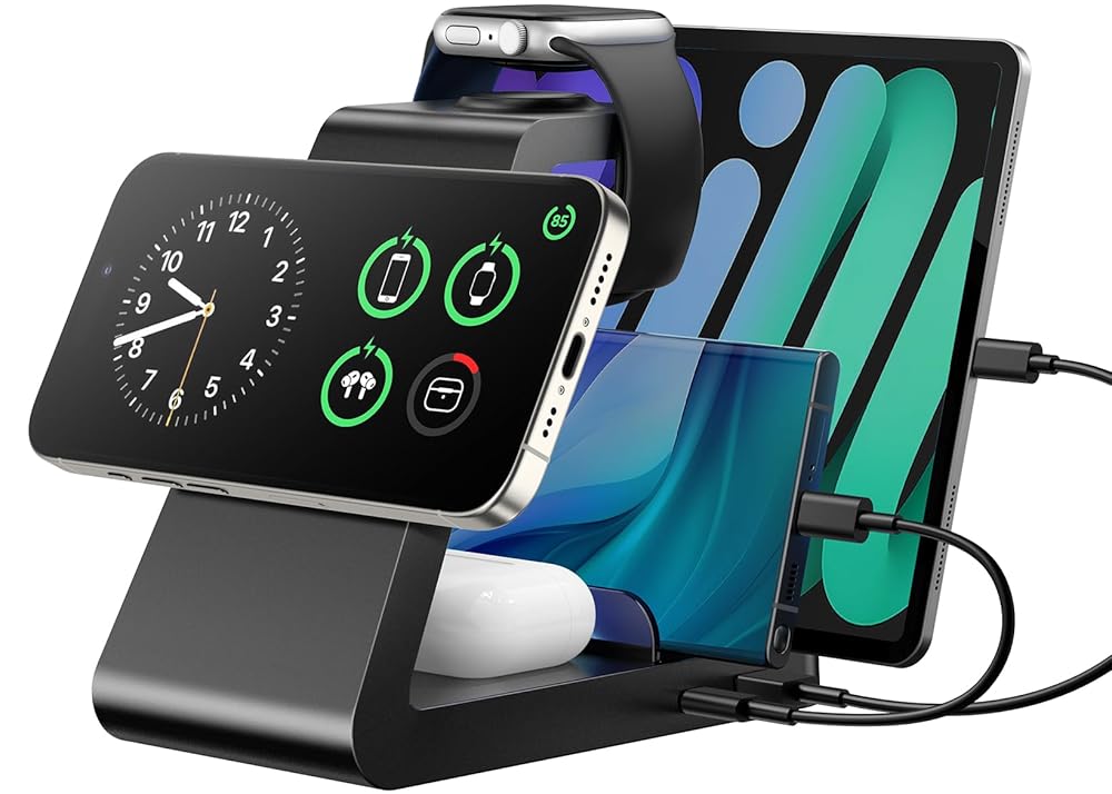 Charging Station for iPhone,5 in 1 Wireless Charger Stand Dock for Apple: Mag-Safe Charging Station for Multiple Devices Apple iPhone 16 15 14 13 12 Pro Max Plus Apple Watch…
