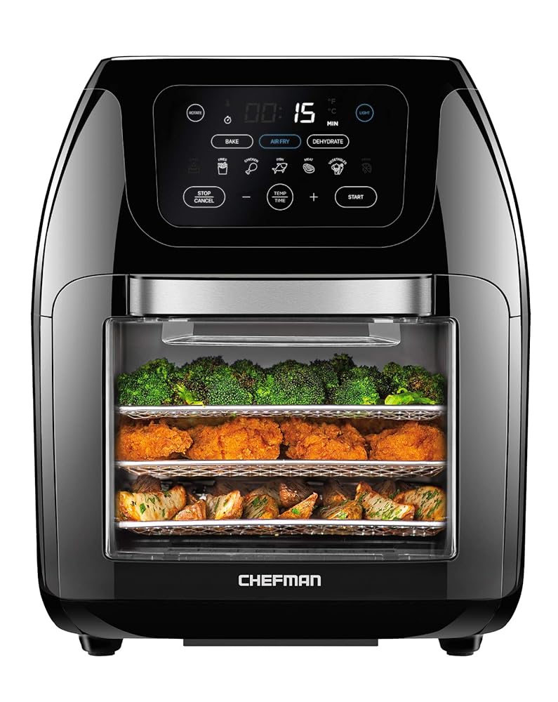 CHEFMAN Multifunctional Digital Air Fryer+ Rotisserie, Dehydrator, Convection Oven, 17 Touch Screen Presets Fry, Roast, Dehydrate, Bake, XL 10L Family Size, Auto Shutoff, Large…