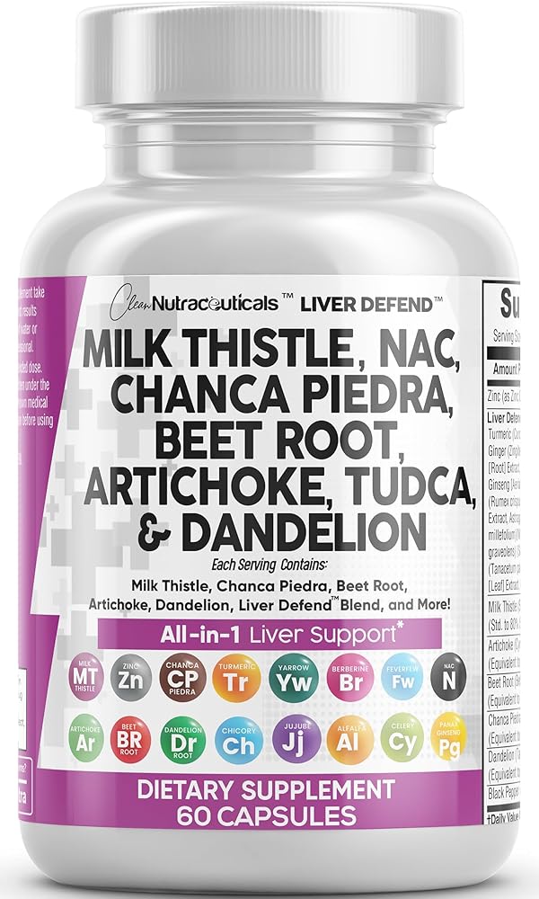 Clean Nutraceuticals Milk Thistle 3000mg NAC Chanca Piedra 2000mg Beet Root 2000mg Artichoke 2000mg Dandelion Root 1000mg – Liver Cleanse Detox & Repair Supplement Plus TUDCA…