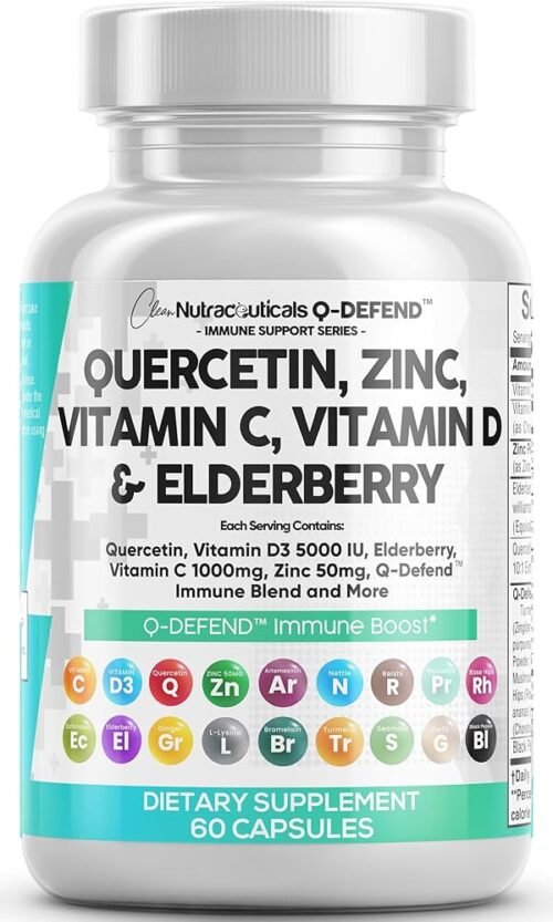 Clean Nutraceuticals Quercetin 1000mg Zinc 50mg Vitamin C 1000mg Vitamin D 5000 IU Bromelain Elderberry - Lung Immune Support Supplement Adults with Artemisinin, Sea Moss,...