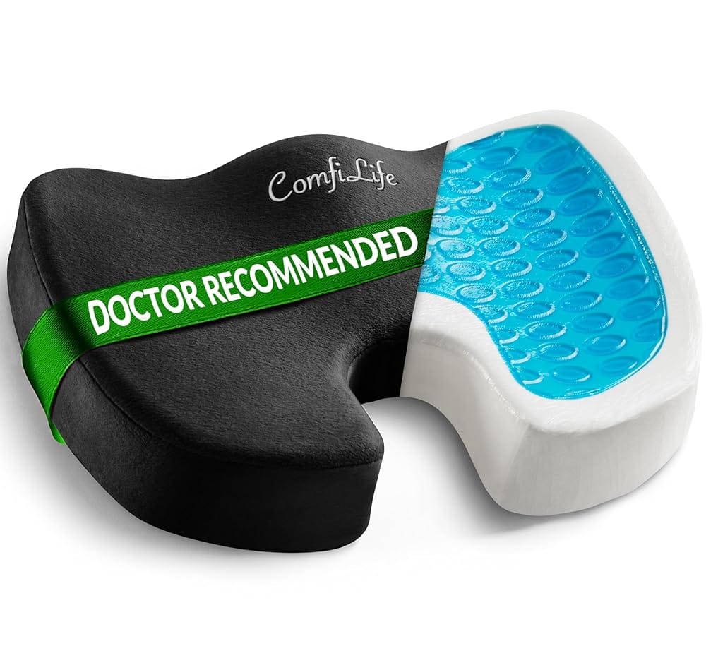 ComfiLife Gel Enhanced Seat Cushion – Office Chair Cushion – Non-Slip Gel & Memory Foam Coccyx Cushion for Tailbone Pain – Desk Chair Car Seat Cushion Driving – Sciatica & Back…