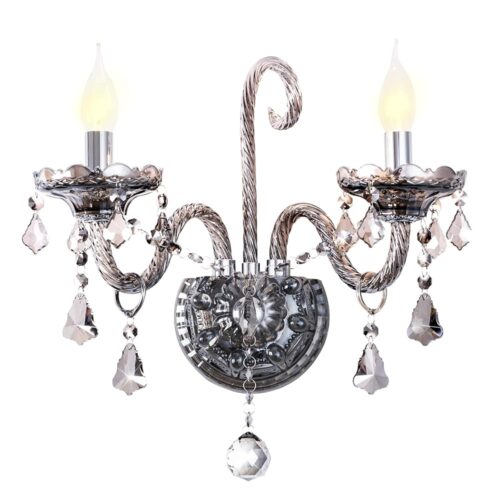 Crystal Wall Sconce Lighting, 2 Lights Retro Elegant Crystal Drops Shade Wall Lamp, Country Style Decor Grey Porch Wall Lights, Wall Sconces for Living Room, Bedroom, Hallway of...
