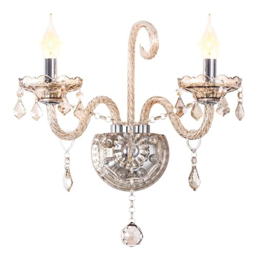 CRYSTOP Classic Crystal Wall Sconce for Living Room, 2 Lights European Style Crystal Wall Lamp with Double Head and Pendant for Hallway, Luxurious Decor Lamps Hang on The Wall