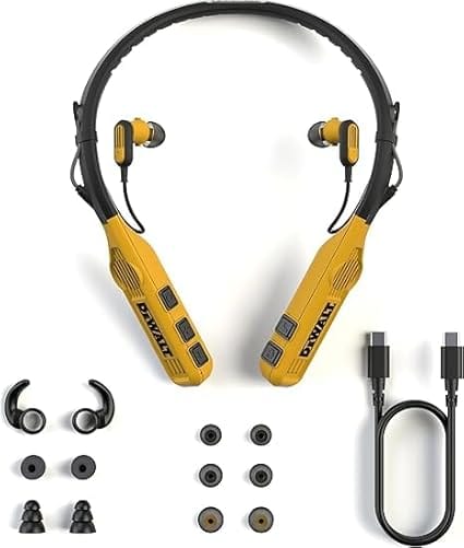 DEWALT 2-in-1 Neckband Bluetooth Headphones w/Built-in Speakers, Jobsite Wearable Speaker & Around Neck Headphones, Wireless Bluetooth Headset, 60+ Hrs, Hands-Free Music &...