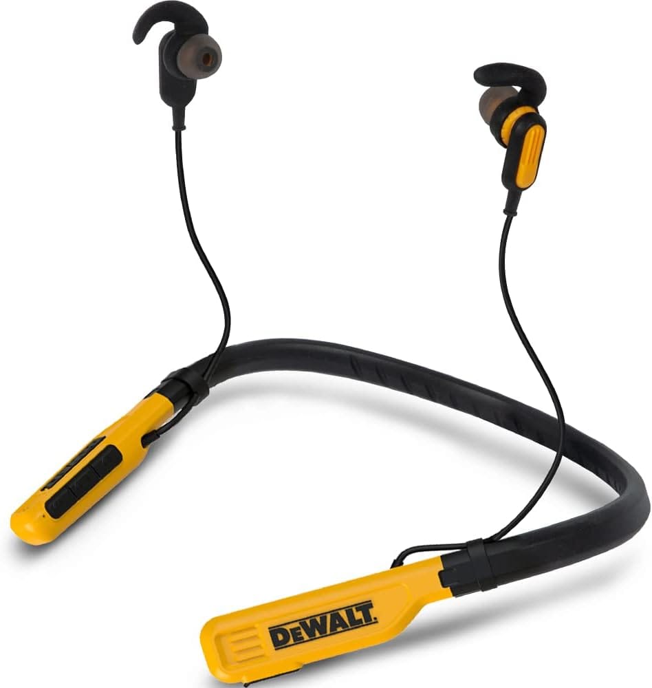 DEWALT Wireless Bluetooth Neckband Headphones — Neckband Earphones with 30H Runtime — Secure Magnetic Earbuds — Noise-Isolating Wireless Earbuds — Jobsite Pro Built-in Mic for…