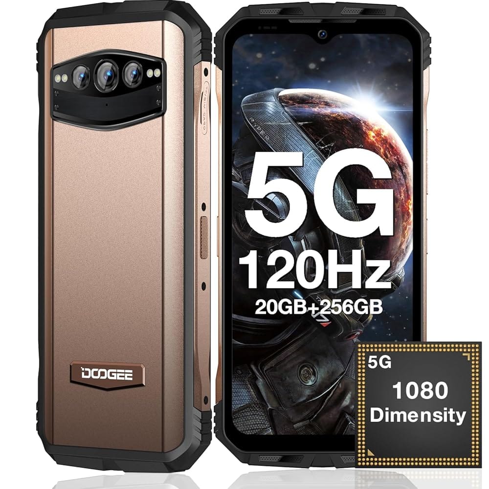 DOOGEE V30T 5G Unlocked Smartphone, 6.58-Inch FHD+ 120Hz Display, 108MP Flagship Camera, 20GB RAM, 256GB Storage, 10800mAh Battery, Rugged Gold