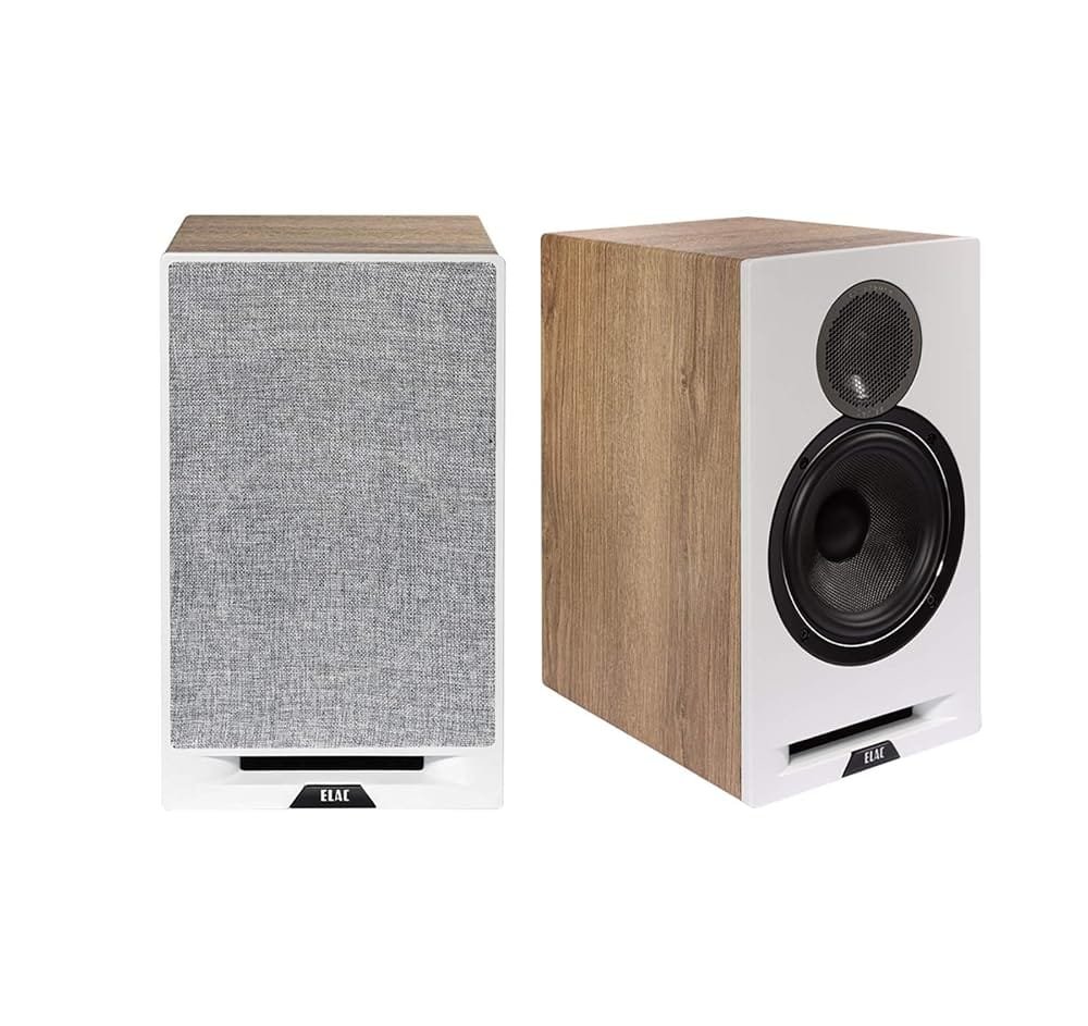 ELAC Debut Reference B6.2 Bookshelf Speakers – (Pair) White Baffle, Oak Cabinet