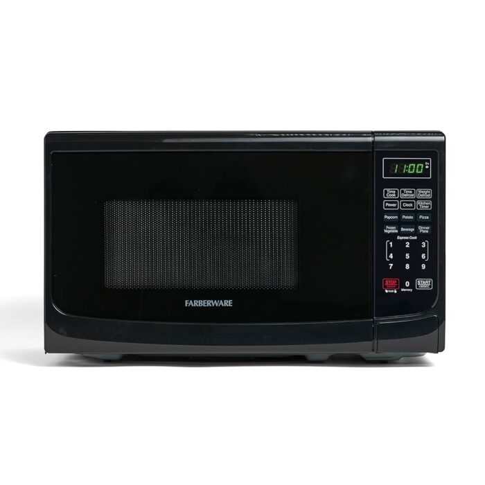 Farberware Countertop Microwave 700 Watts, 0.7 Cu. Ft. - Microwave Oven With LED Lighting and Child Lock - Perfect for Apartments and Dorms - Easy Clean Grey Interior, Retro Black