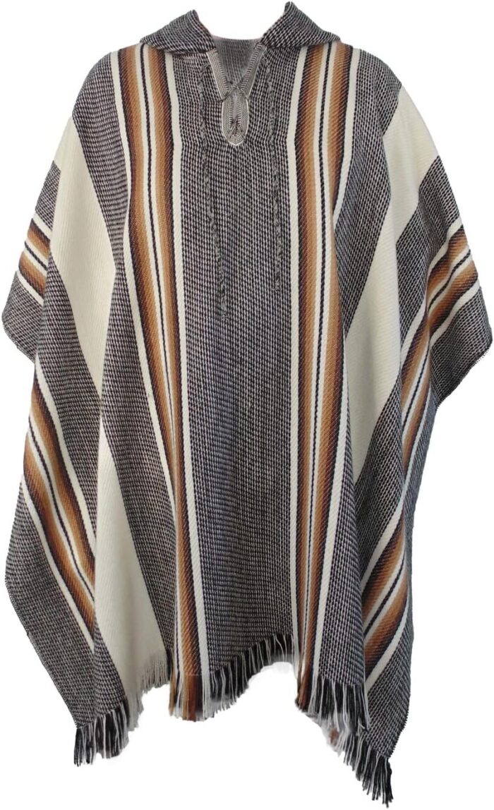 Gamboa Alpaca Wool Poncho Men Panchos Mexican with Hood Adult Cowboy and Western Hippie Poncho para Hombre