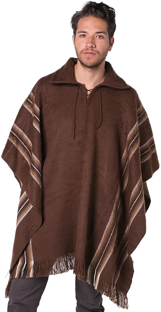 Gamboa Genuine Alpaca Wool Poncho Men Mexican Pancho Mens Cowboy Western Ponchos Adult Polo Neck