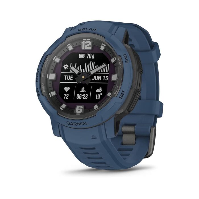 Garmin Instinct Crossover Solar, Rugged Hybrid Smartwatch with Solar Charging Capabilities, Analog Hands and Digital Display, Tidal Blue, Adjustable