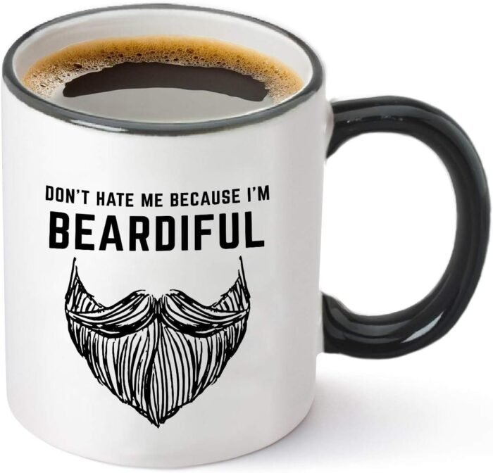 Gelid Don't Hate Me Because I'm Beardiful Coffee Mug - Funny Beard Gift For Him – Birthday or Christmas Gift Idea for Husband, Brother, Dad, Man or Men - 11 oz Tea Cup White