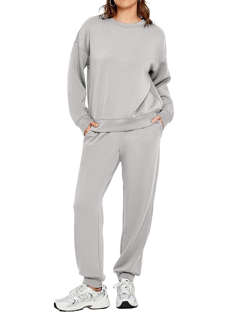 Glamaker Womens 2 Piece Outfits Sweatsuit Long Sleeve Crewneck Tracksuit Jogger Pants Matching Sets 2024