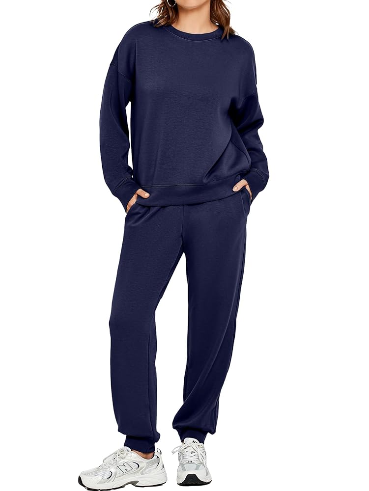 Glamaker Womens 2 Piece Outfits Sweatsuit Long Sleeve Crewneck Tracksuit Jogger Pants Matching Sets 2024