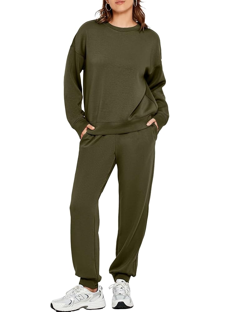 Glamaker Womens 2 Piece Outfits Sweatsuit Long Sleeve Crewneck Tracksuit Jogger Pants Matching Sets 2024