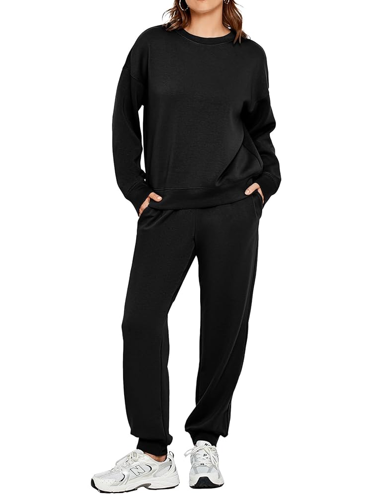 Glamaker Womens 2 Piece Outfits Sweatsuit Long Sleeve Crewneck Tracksuit Jogger Pants Matching Sets 2024