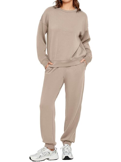 Glamaker Womens 2 Piece Outfits Sweatsuit Long Sleeve Crewneck Tracksuit Jogger Pants Matching Sets 2024