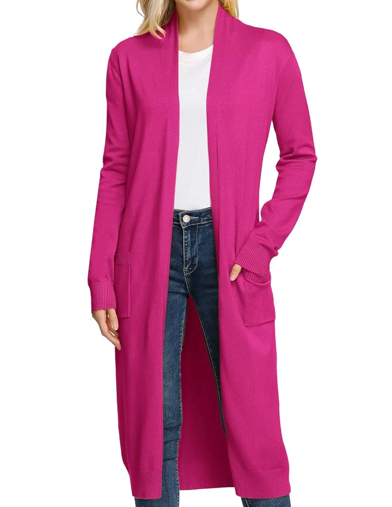 GRACE KARIN Essential Solid Open Front Maxi Long Knitted Cardigan Sweater for Women