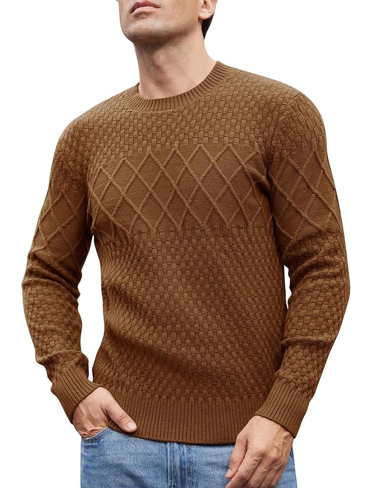 GRACE KARIN Mens Crewneck Pullover Sweater Long Sleeve Waffle Cable Knit Sweaters