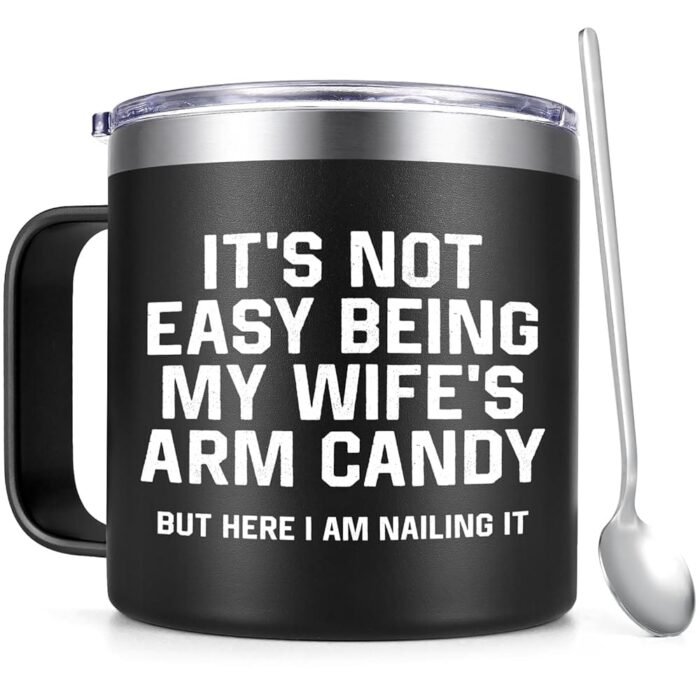 Gtmileo Husband Gifts Coffee Mug, Birthday Christmas Gifts for Husband, It's Not Easy Being My Wife's Arm Candy Coffee Mug for Husband Hubby Men, 14 Oz Stainless Steel Coffee...