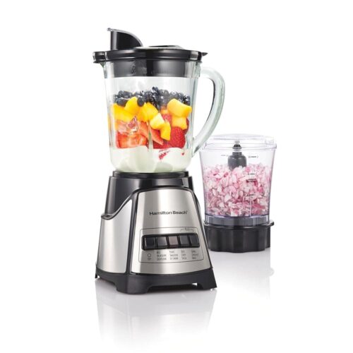 Hamilton Beach Power Elite Blender for Shakes and Smoothies with 3-Cup Vegetable Chopper Mini Food Processor, 40oz Glass Jar, 12 Functions for Puree, Ice Crush, Black and...