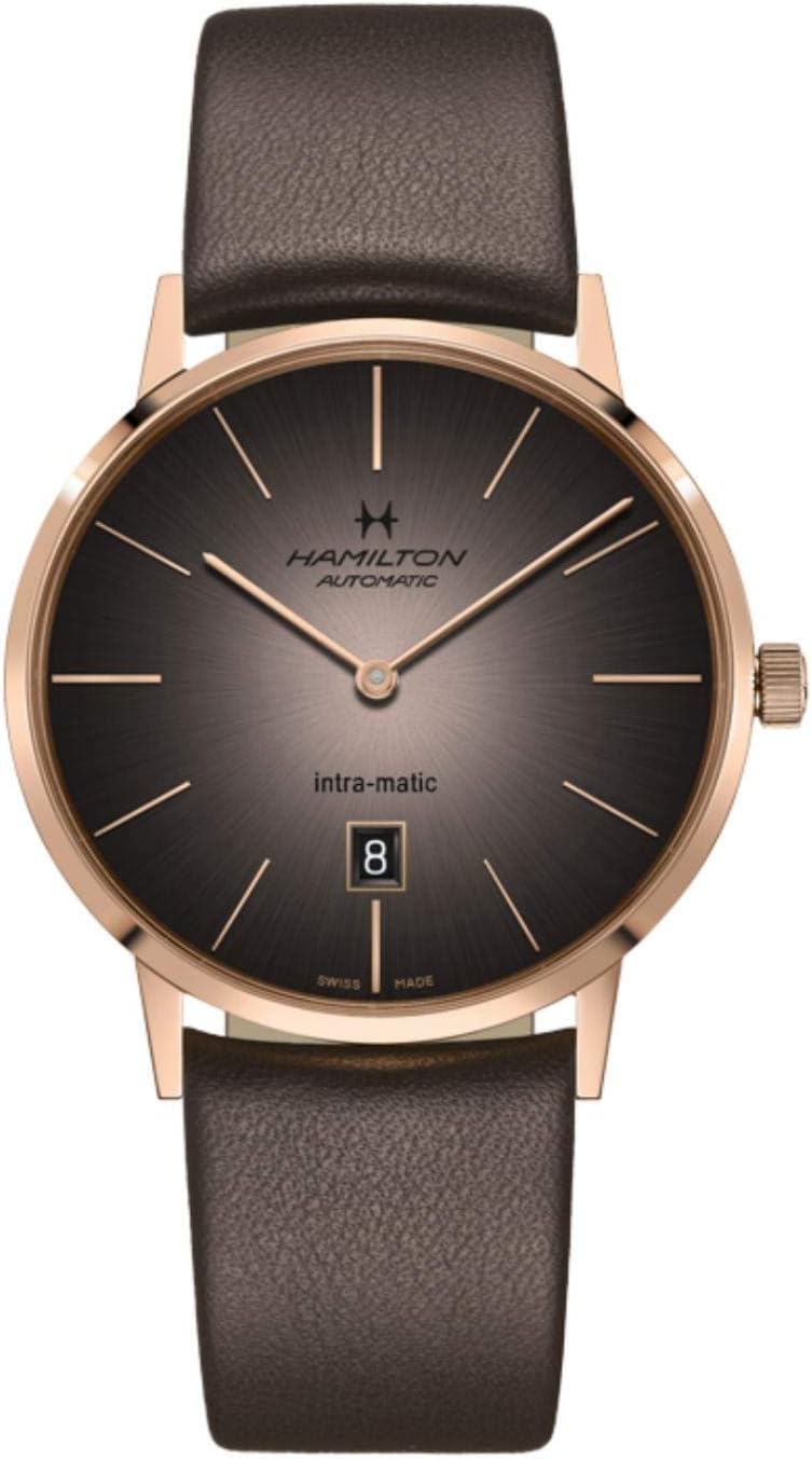 Hamilton Watch American Classic Intra-Matic Auto | Swiss Made | 42mm Stainless Steel Case | Grey Dial Analog Watch | Brown Leather Strap (Model: H38745501)