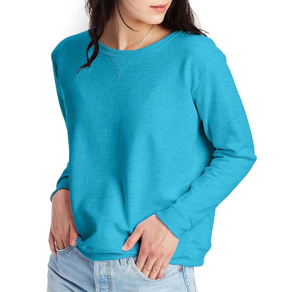 Hanes Women’s Ecosmart V-Notch Crewneck Sweatshirt, Fleece Pullover Sweatshirt For Women