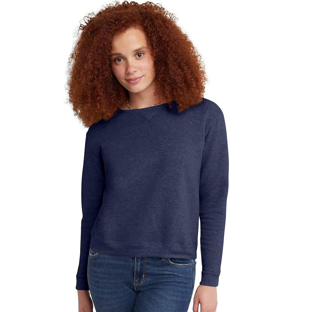Hanes Women’s Ecosmart V-Notch Crewneck Sweatshirt, Fleece Pullover Sweatshirt For Women