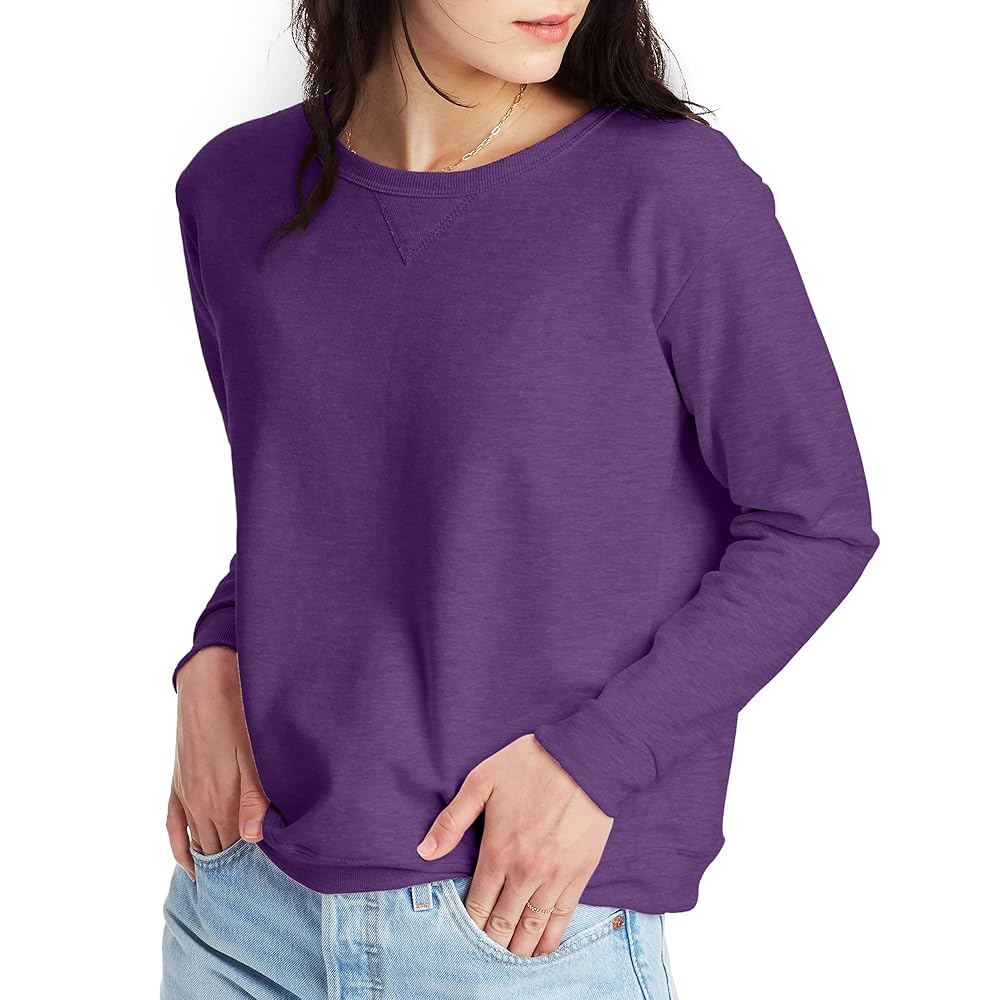 Hanes Women’s Ecosmart V-Notch Crewneck Sweatshirt, Fleece Pullover Sweatshirt For Women