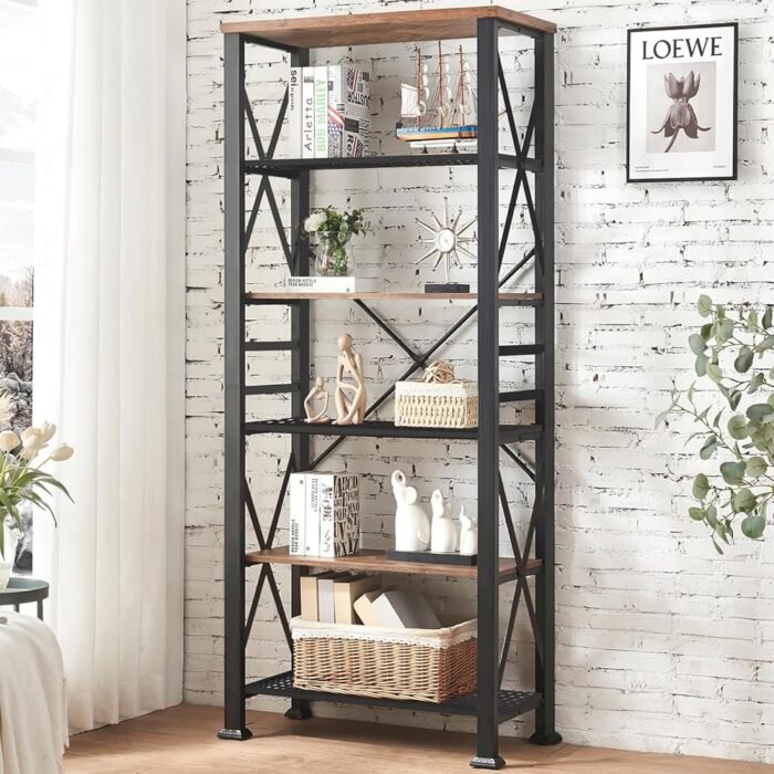 HOMBAZAAR 6 Tier Bookshelf,74 Inch Tall Industrial Bookshelf with Metal Frame and Open Shelves,Rustic Heavy Duty Book Shelf, Metal Bookshelves and Bookcases for Office,Living...